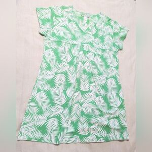 LIZ & CO Light Green & White Leafprint Short Sleeve Womens Dress